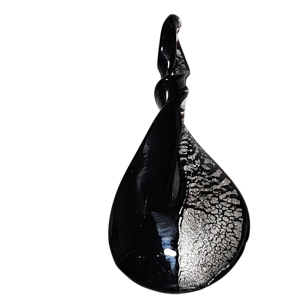 Handcrafted Elegant Black Silver Glass Teardrop Pendant Twisted Loop Jewelry DIY
